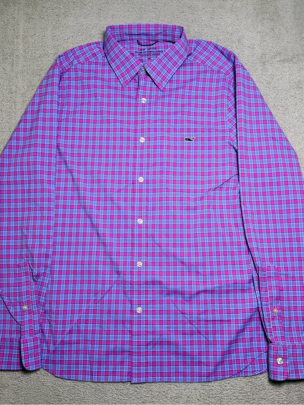 Vineyard Vines Shirt Men Medium Blue Plaid On-The-Go OTG Performance Button Down